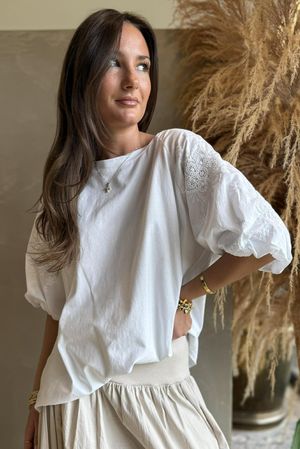 Atik Bubble Sleeve Top White /20=